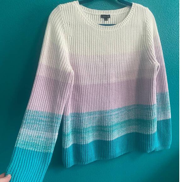 Talbots Ombre Lavender and Teal Knit Long Sleeve Sweater Women's Medium - Picture 2 of 9